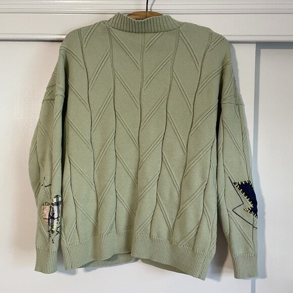 ebossy Cable Knit Cardigan Embroidery Sweater Button V Neck Coat Size M Green - Picture 6 of 15